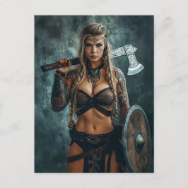 Fierce Viking Warrior Woman Postkarte