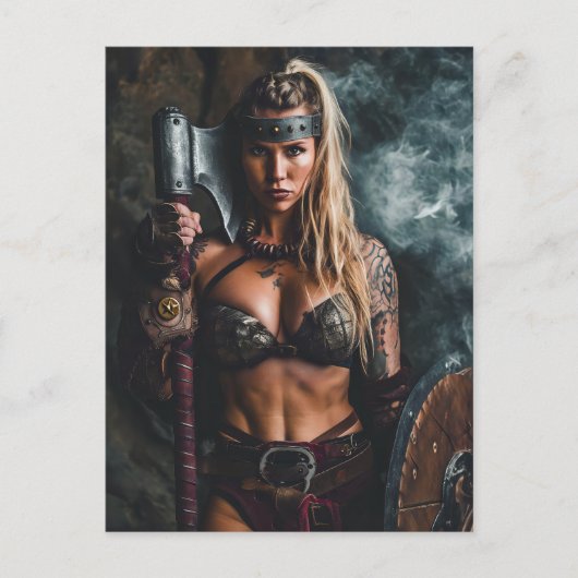 Fierce Viking Warrior Woman Postkarte (Vorderseite)