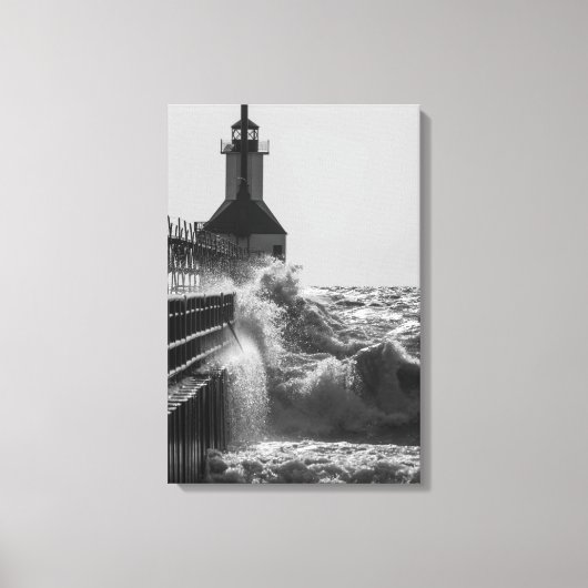 Fierce Waves bei St Joseph Grayscale Leinwanddruck (Vorderseite)