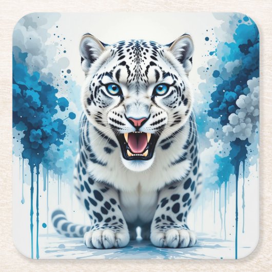 Fierce White Leopard Rechteckiger Pappuntersetzer (Vorderseite)