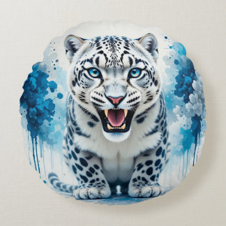 Fierce White Leopard Rundes Kissen