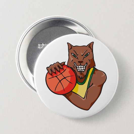 Fierce Wildcat Basketball Mascot Button (Vorne & Hinten)