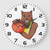 Fierce Wildcat Basketball Mascot Große Wanduhr (Vorderseite)