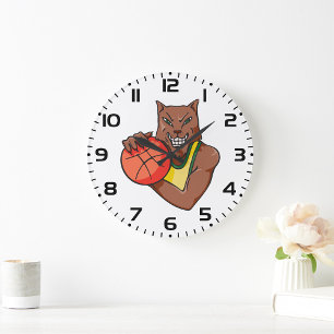 Fierce Wildcat Basketball Mascot Große Wanduhr