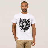 Fierce Wolf Head Bold Black and White Alpha Wolf  T-Shirt (Vorne ganz)