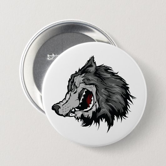 Fierce Wolf Head Bold Wild Animal Button (Vorne & Hinten)