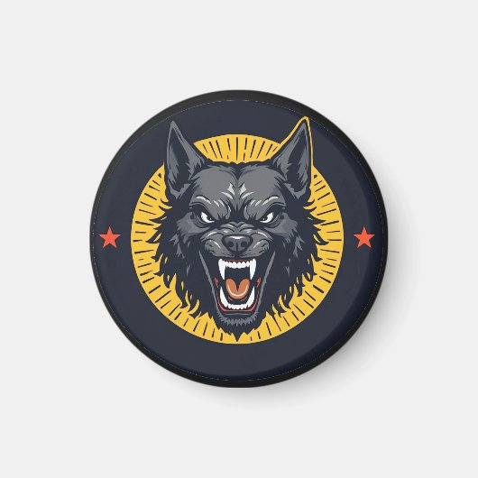 Fierce Wolf Illustration mit Circular Design Magnet (Vorne)