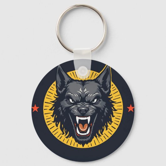Fierce Wolf Illustration mit Circular Design Schlüsselanhänger (Vorderseite)
