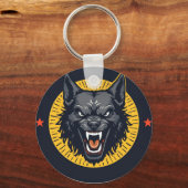 Fierce Wolf Illustration mit Circular Design Schlüsselanhänger (Rückseite)