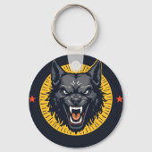 Fierce Wolf Illustration mit Circular Design Schlüsselanhänger (Rückseite)