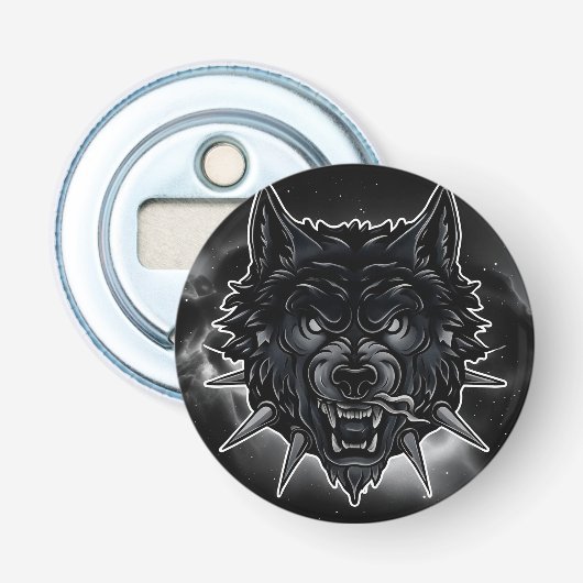 Fierce Wolf Illustration mit Spiked Collar Flaschenöffner (Vorderseite)