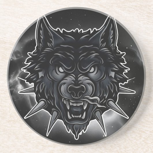 Fierce Wolf Illustration mit Spiked Collar Getränkeuntersetzer (Vorne)