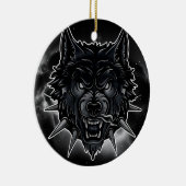 Fierce Wolf Illustration mit Spiked Collar Keramik Ornament (Rechts)