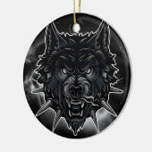 Fierce Wolf Illustration mit Spiked Collar Keramik Ornament (Links)