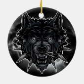Fierce Wolf Illustration mit Spiked Collar Keramik Ornament (Hinten)