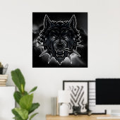 Fierce Wolf Illustration mit Spiked Collar Poster (Heimbüro)