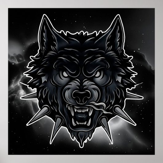 Fierce Wolf Illustration mit Spiked Collar Poster (Vorne)
