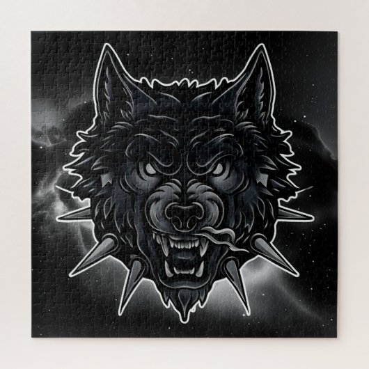 Fierce Wolf Illustration mit Spiked Collar Puzzle (Vertikal)