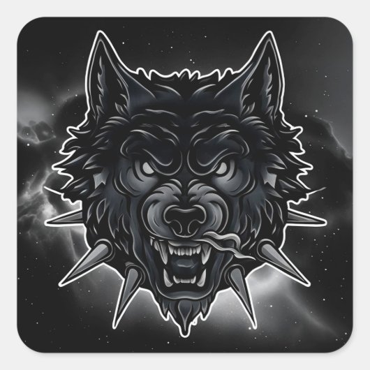 Fierce Wolf Illustration mit Spiked Collar Quadratischer Aufkleber (Vorderseite)