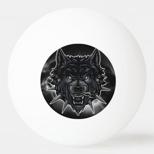 Fierce Wolf Illustration mit Spiked Collar Tischtennisball (Vorderseite)