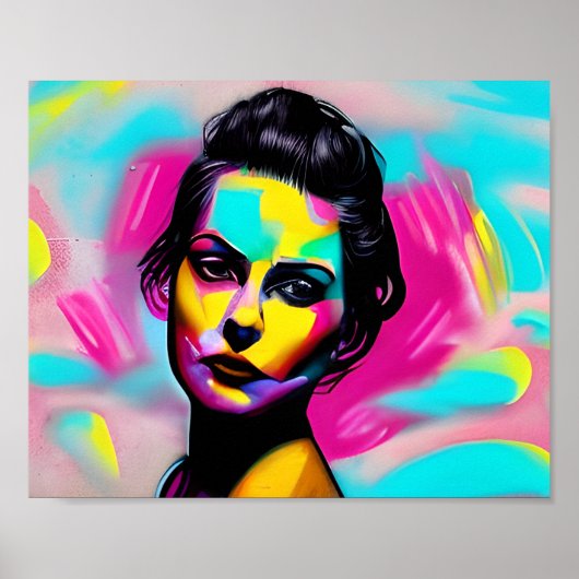 Fierce Woman Graffiti Art Colorful AI Generiert Poster (Vorne)