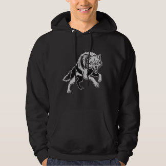 Fierces Minimal-Weißlinien-Wolf-Art-T-Shirt Hoodie