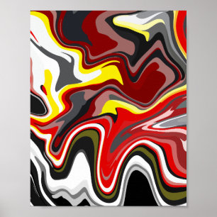 Fiery Abstrakt Fluid Art mit Rot, Gelb und Schwarz Poster