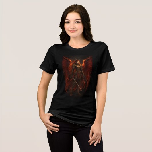Fiery Angelic Warrior in Red Armor Tri-Blend Shirt (Vorderseite voll)