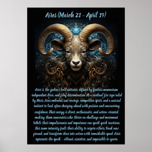 Fiery Aries Spirit with Ornate Ram Illustration Poster (Vorne)