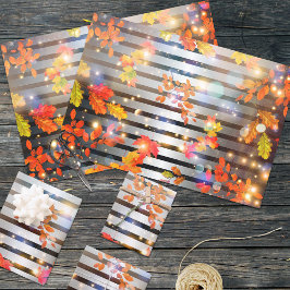 Fiery Autumn Foliage Silver Black Strip Glamour Geschenkpapier Set