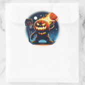 Fiery Basketball Pumpkin: Halloween Night Sports Runder Aufkleber (Tasche)