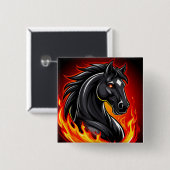 Fiery Black Horse Illustration mit leuchtenden Aug Button (Vorne & Hinten)