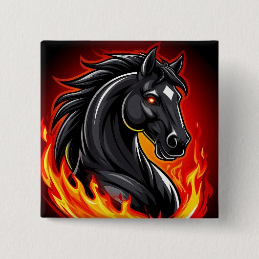 Fiery Black Horse Illustration mit leuchtenden Aug Button (Vorderseite)