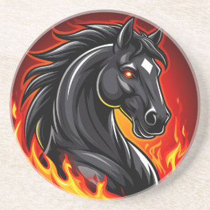 Fiery Black Horse Illustration mit leuchtenden Aug Getränkeuntersetzer