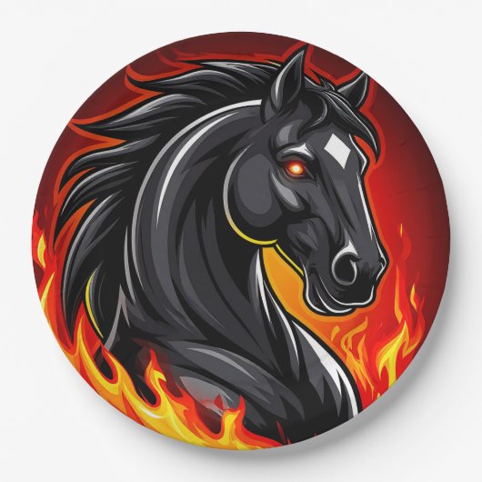 Fiery Black Horse Illustration mit leuchtenden Aug Pappteller (Vorderseite)