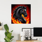 Fiery Black Horse Illustration mit leuchtenden Aug Poster (Heimbüro)