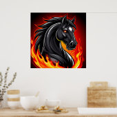 Fiery Black Horse Illustration mit leuchtenden Aug Poster (Küche)