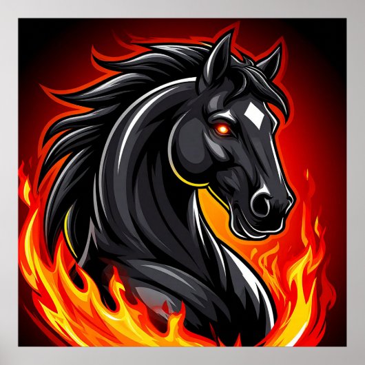 Fiery Black Horse Illustration mit leuchtenden Aug Poster (Vorne)