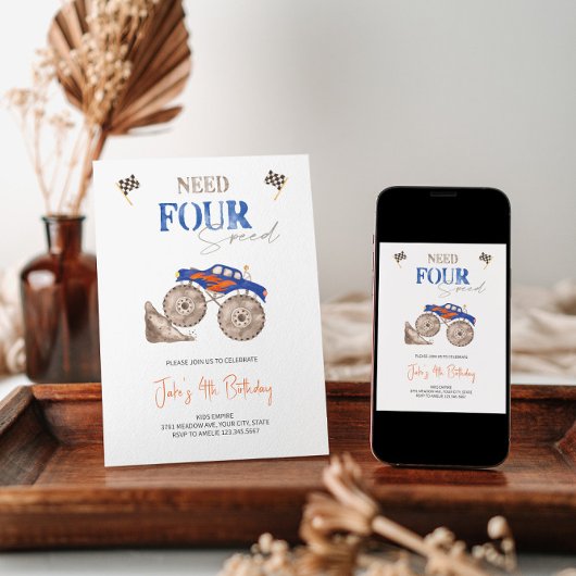 Fiery Blue Monster Truck 4. Einladung