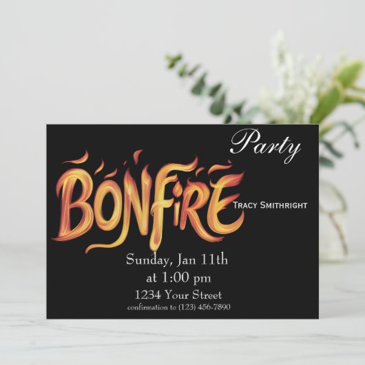 Fiery Bonfire Art Einladung (Stehend Vorderseite)
