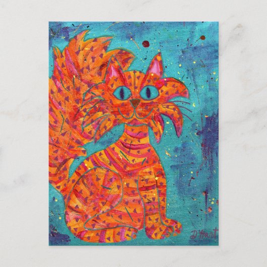 Fiery Cat auf Türkis Postkarte (Vorderseite)