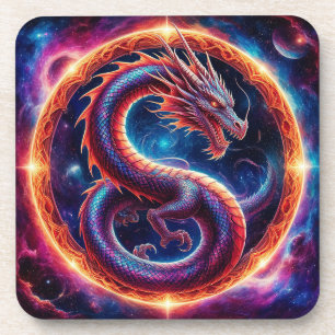 Fiery Cosmic Dragon umkreist von einem Himmelsring Getränkeuntersetzer