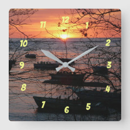 Fiery Costa Rican Sunset in Tamarindo Quadratische Wanduhr