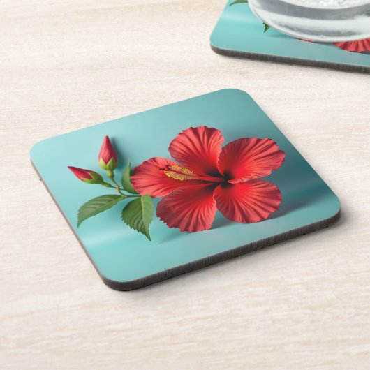 Fiery Crimson Hibiskus Getränkeuntersetzer (Linke Seite)