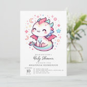 Fiery Custom Pastel Dragon Baby Shower Einladung (Stehend Vorderseite)