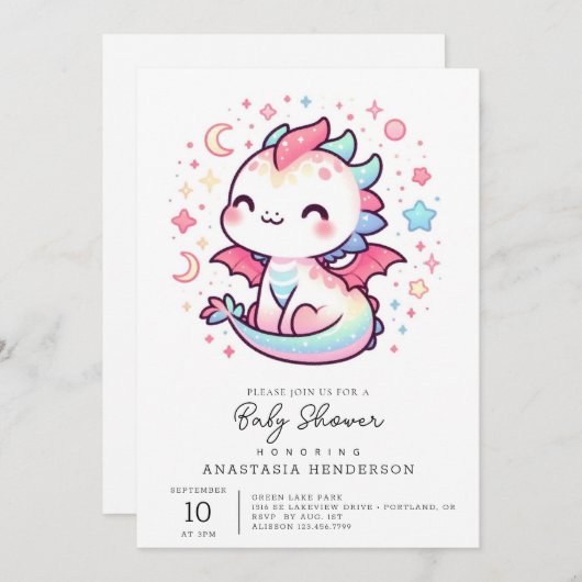 Fiery Custom Pastel Dragon Baby Shower Einladung (Vorne/Hinten)