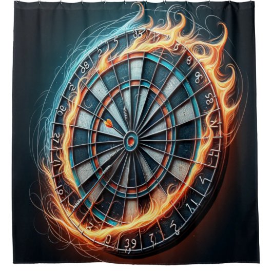 Fiery Dartboard mit Bullseye Explosion Duschvorhang (Vorderseite)