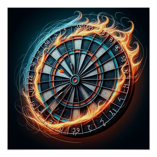 Fiery Dartboard mit Bullseye Explosion Poster (Vorderseite)