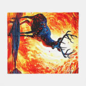 Fiery Deer Stance-Crimson Stag Scene Fleecedecke (Vorderseite (Horizontal))