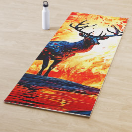 Fiery Deer Stance-Crimson Stag Scene Yogamatte